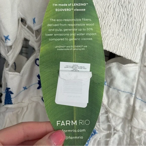 Farm Rio Cross-Stitch Richelieu Linen Blend Dress - Picture 9 of 10